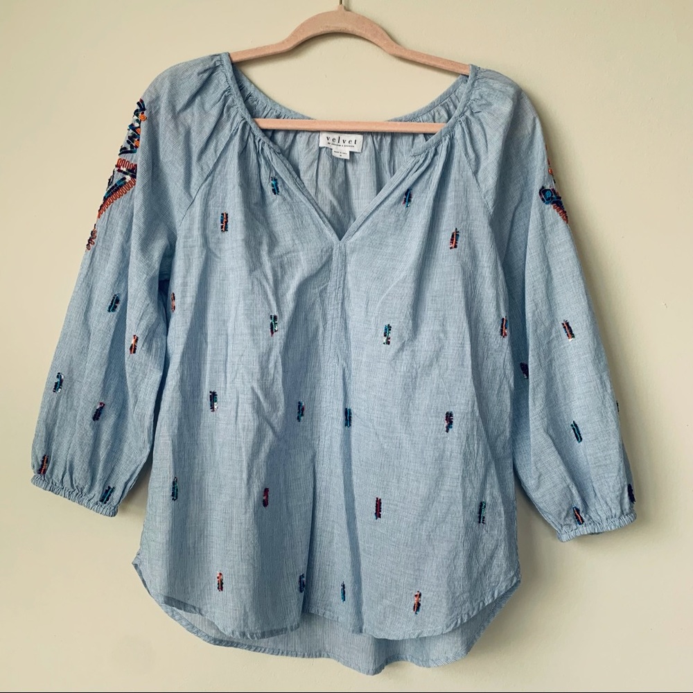Velvet by Graham & Spencer Shailene Embroidered Boho Blouse Size Small